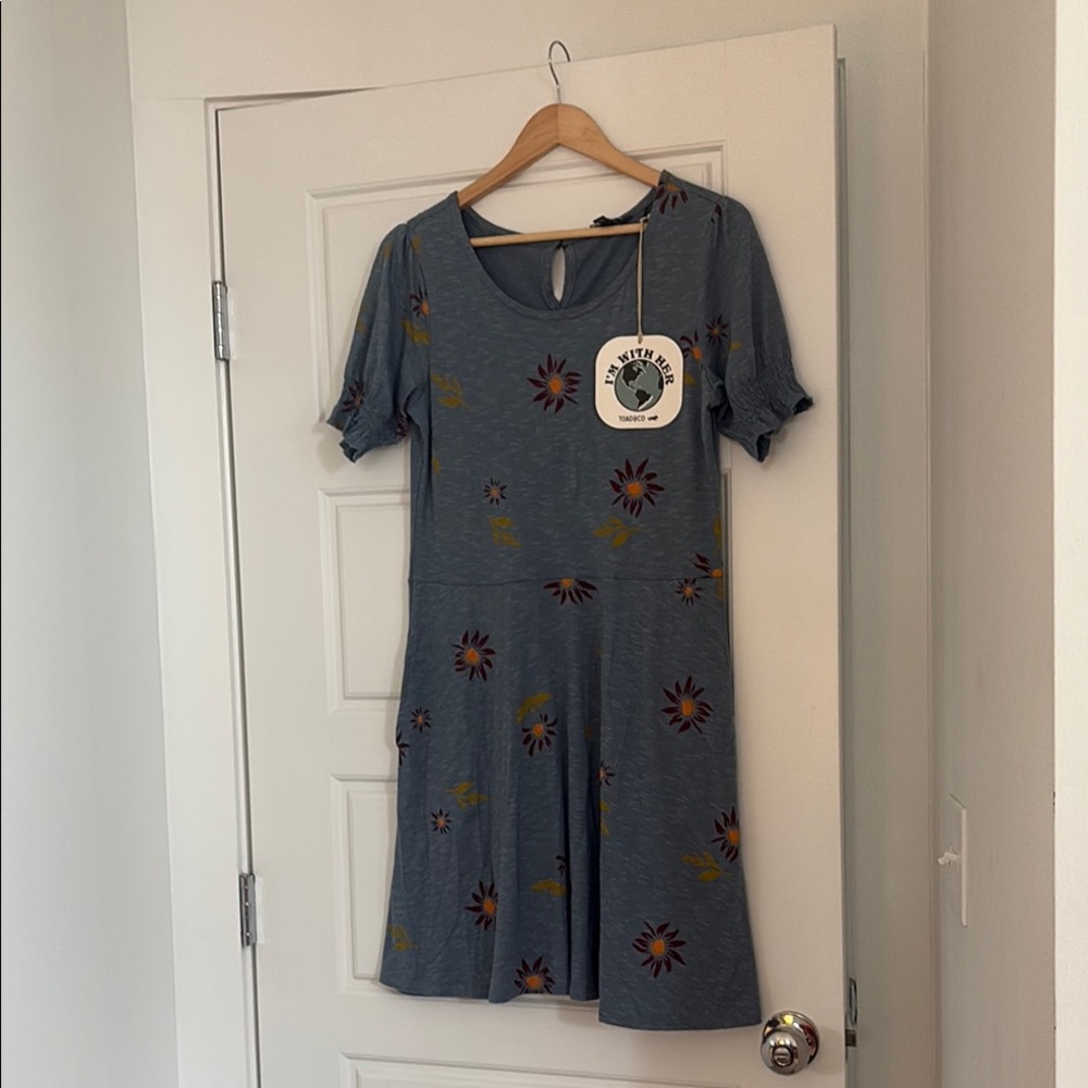 Toad&Co Gray Blue Embellished Puff Sleeve Midi Dress